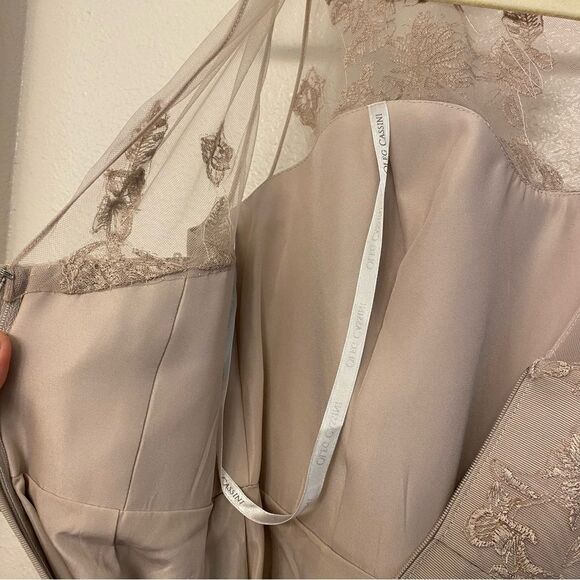 OLEG CASSINI beige biscotti illusion lace formal dress bridesmaid wedding gown 4 - Picture 8 of 16